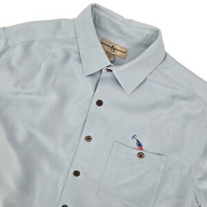 Hook & Tackle LARGE Blue Fishing Button Up Shirt Mens Coastal Embroidered Lure